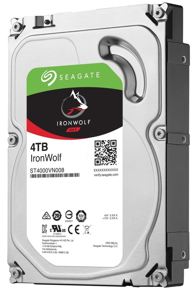 SEAGATE NAS HDD 4TB IronWolf 5400rpm 6Gb/s SATA 256MB cache 3.5inch 24x7 CMR for NAS and RAID rackmount systems BLK_1