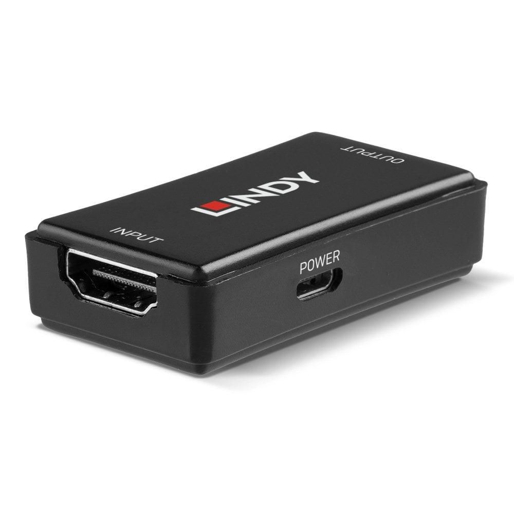 Lindy 40m HDMI 18G Repeater  Description  Extends HDMI 2.0 18G signals over 50m Supports resolutions up to 3840x2160p@60Hz 4:4:4 High Dynamic Range support for enhanced contrasts and 10-bit colour performance Minimalistic, compact design  Technical details  Specifications  AV Interface: HDMI_2