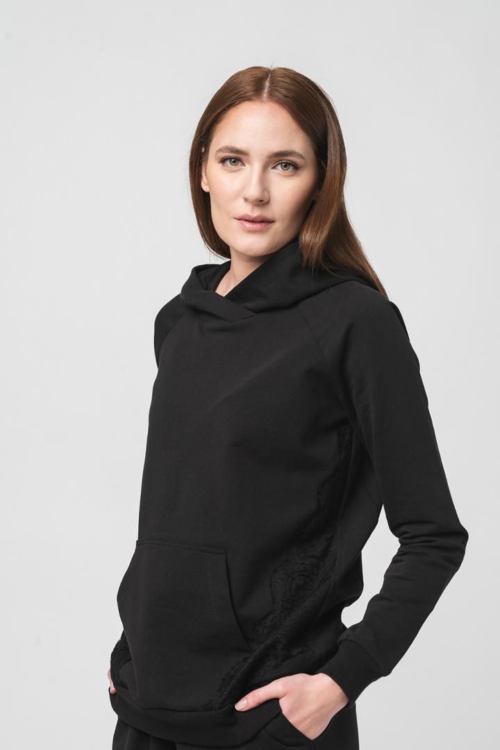 HANORAC COTON DANTELA FEMEI BLACK-XS