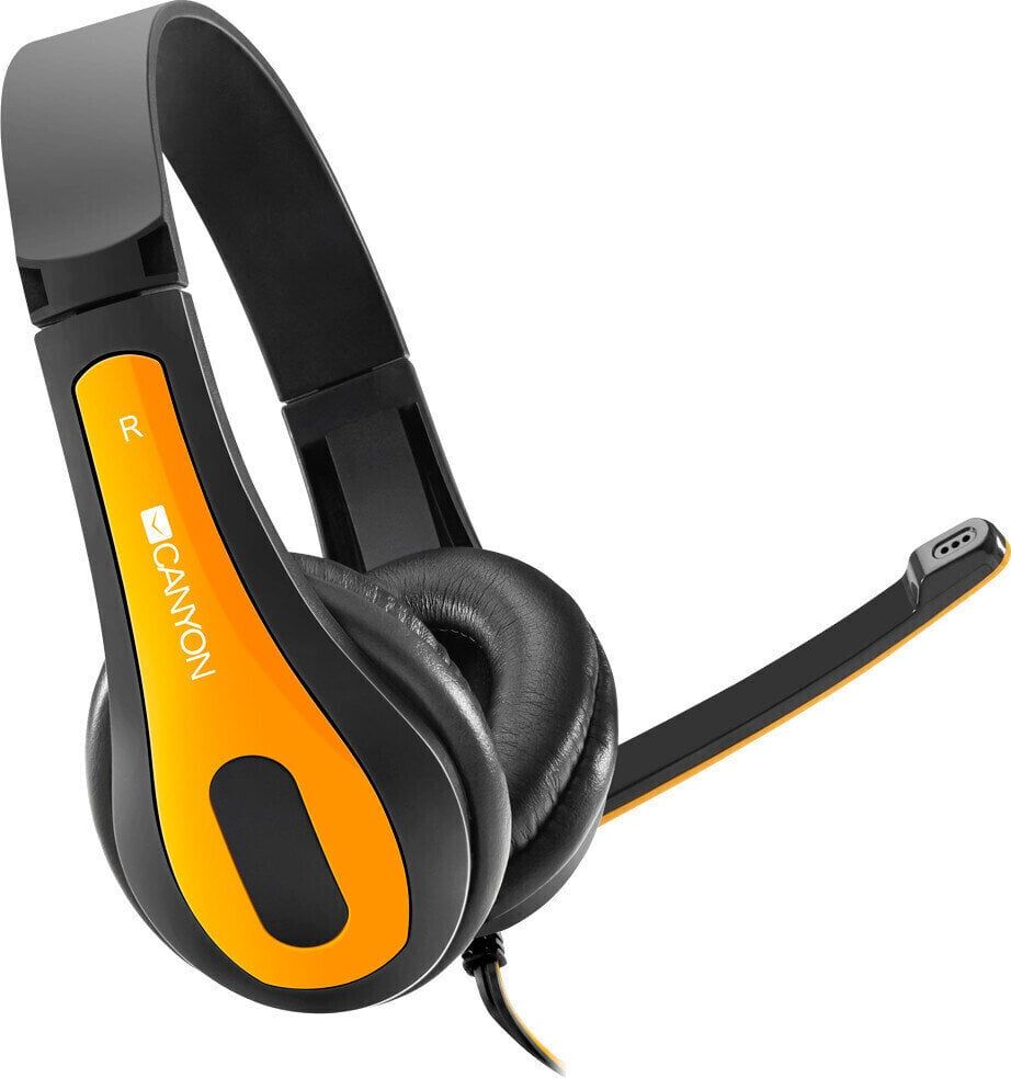 CANYON HSC-1 basic PC headset with microphone, combined 3.5mm plug, leather pads, Flat cable length 2.0m, 160*60*160mm, 0.13kg, Black-yellow