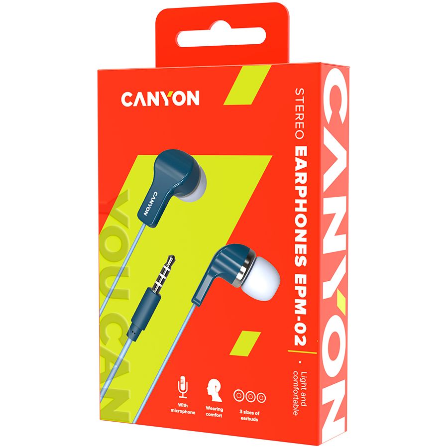 CANYON EPM-02 Stereo Earphones with inline microphone, Blue, cable length 1.2m, 20*15*10mm, 0.013kg_1