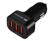 CANYON C-06 Universal 3xUSB car adapter, Input 12V-24V, Output 5V-3.1A, black rubber coating+black metal ring (side with USB is in plastic), 66*35.2*25.1mm, 0.025kg