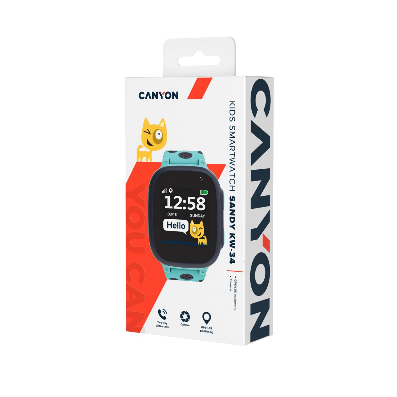 CANYON Kids smartwatch, 1.44 inch colorful screen,  GPS function, Nano SIM card, 32+32MB, GSM(850/900/1800/1900MHz), 400mAh battery, compatibility with iOS and android, Blue, host: 52.9*40.3*14.8mm, strap: 230*20mm, 42g_2