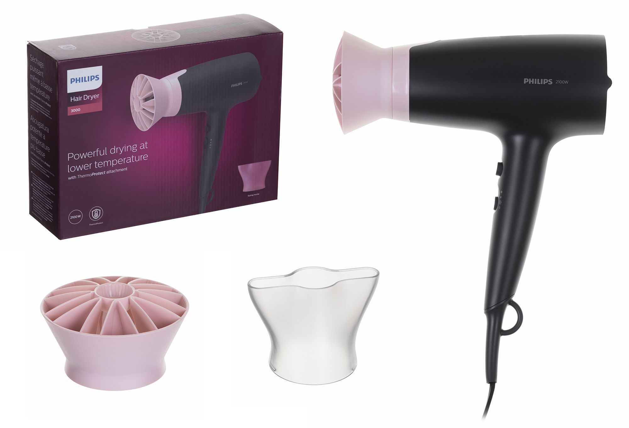Philips BHD350/10 hair dryer 2100 W Black, Pink