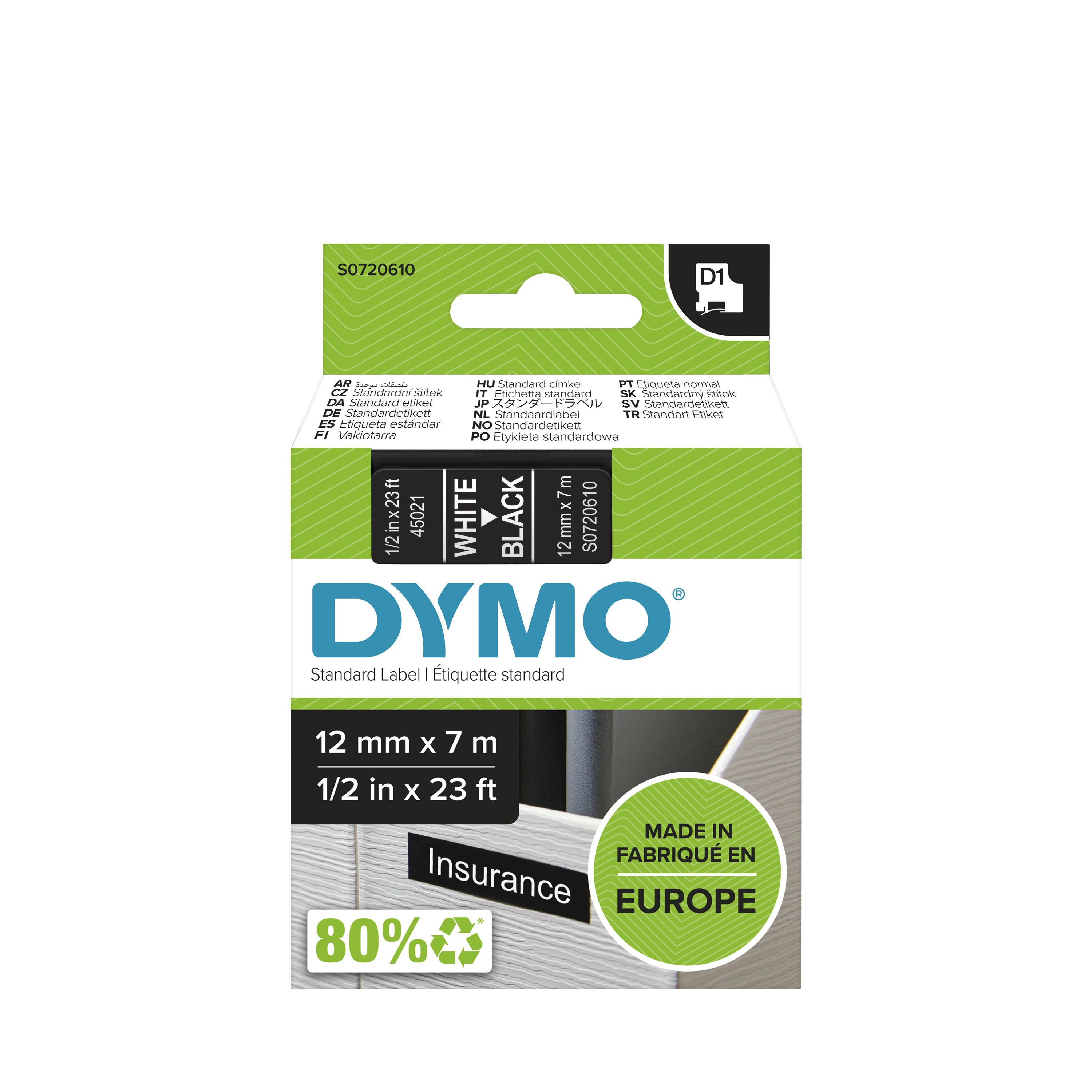 DYMO D1 Standard - White on Black - 12mm_2