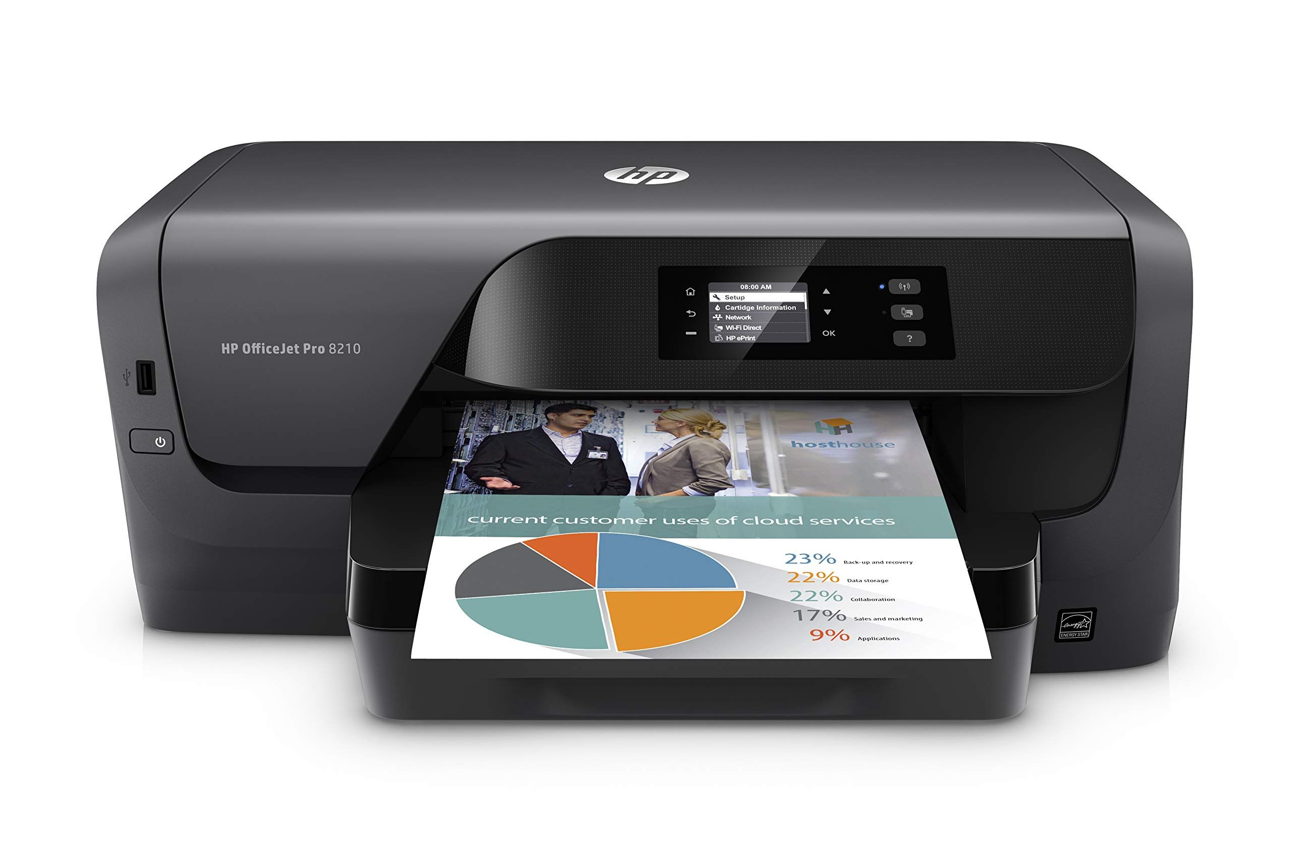 Imprimanta inkjet color HP Pro 8210, A4, duplex, USB 2.0, Wi-Fi, 22 ppm negru, 18 ppm color