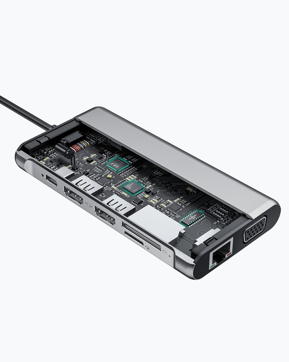AUKEY CB-C78 interface hub 5000 Mbit/s Black | Aluminium | 12in1 | RJ45 Ethernet 10/100/1000Mbps | 2xUSB 3.1 | 2xUSB 2.0 | 2xHDMI 4k@30Hz | VGA | SD & microSD | USB-C_7