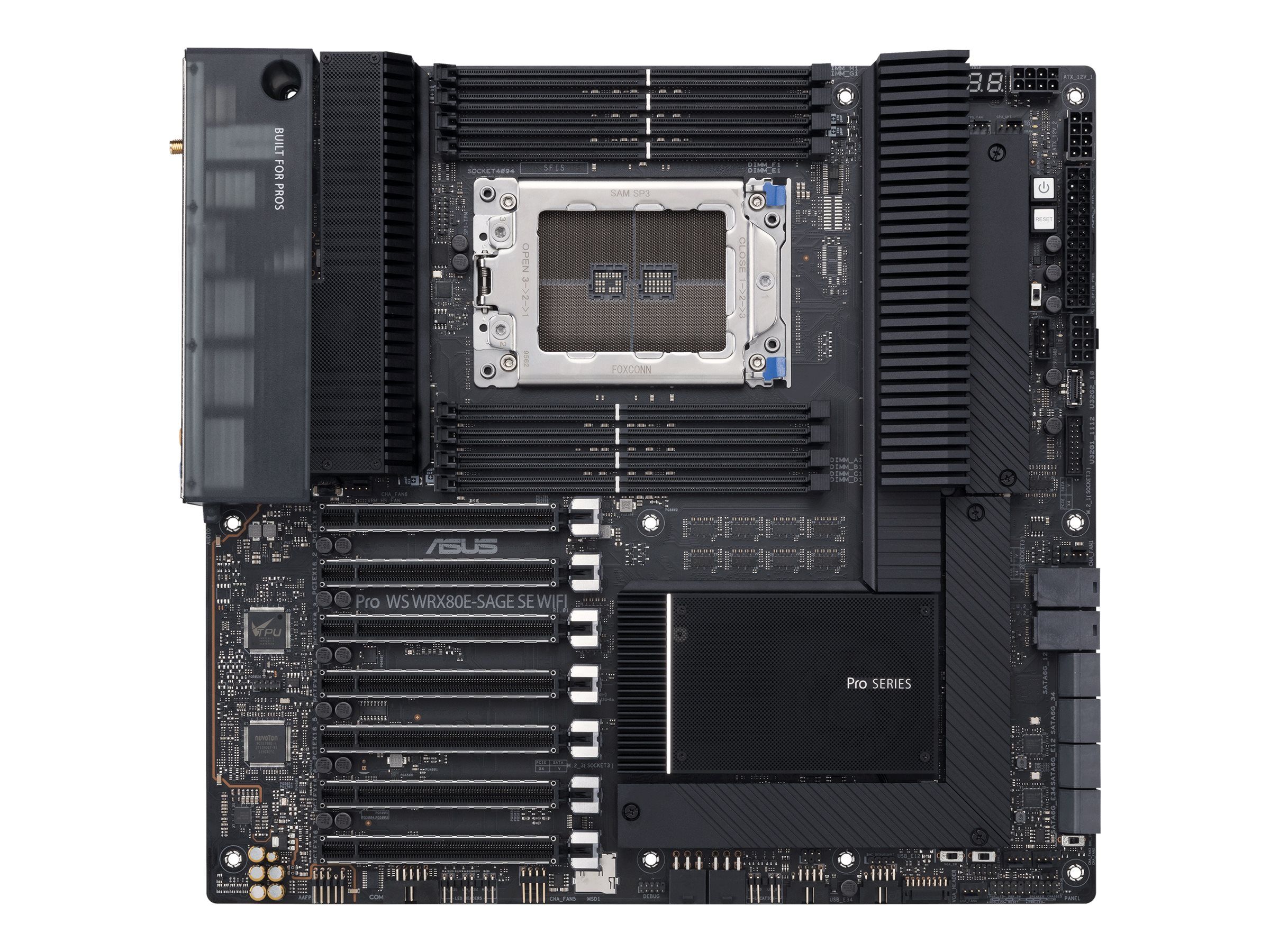 Placa de baza ASUS Pro WS WRX80E-SAGE SE WIFI, socket sWRX8, 8x DDR4 UDIMM, RDIMM, 8x SATA, 3x NVMe, 14x USB-A, 3x USB-C, EEB