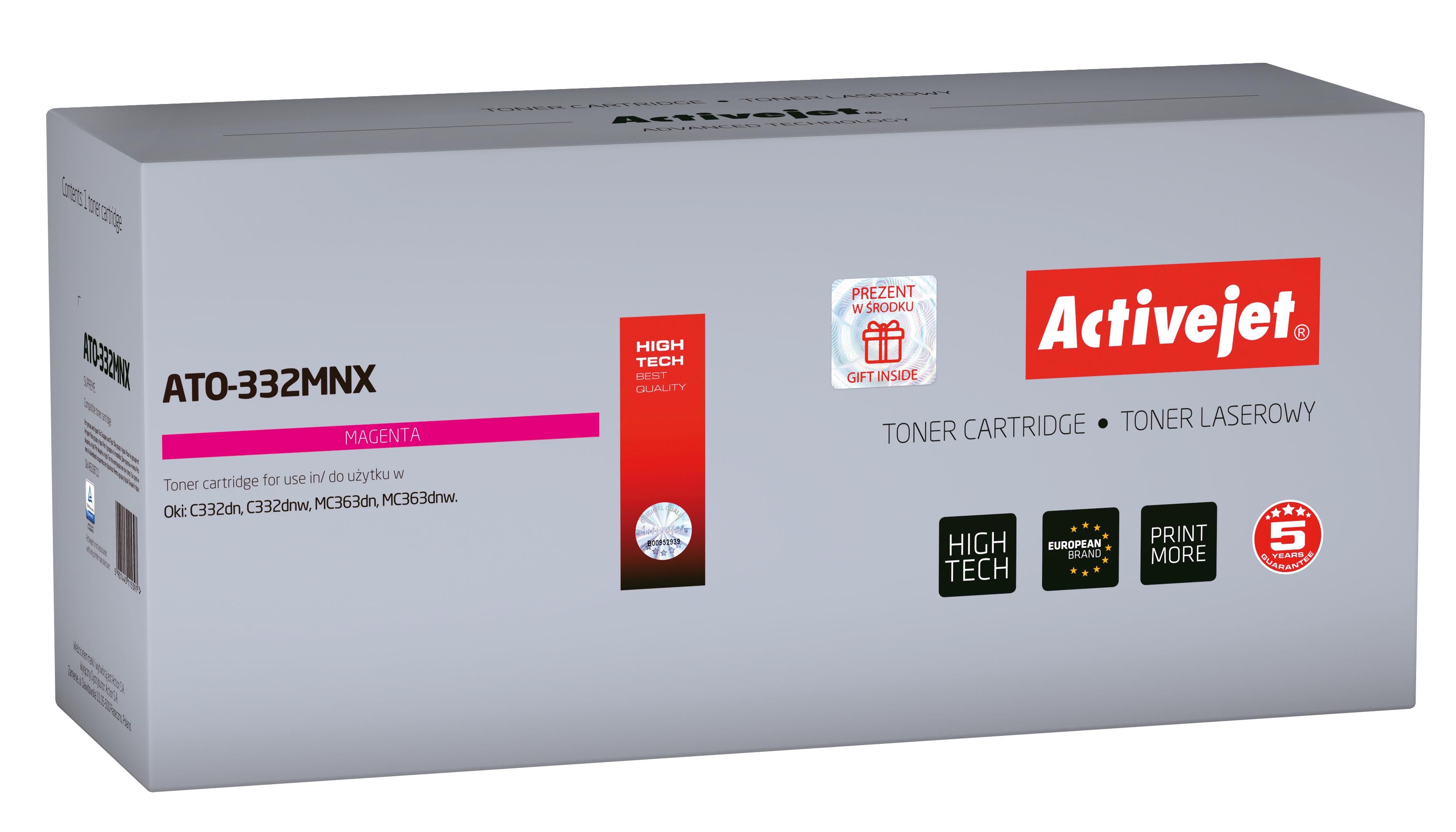 Activejet ATO-332MNX toner for OKI printer OKI 46508710 replacement Supreme 3000 pages magenta
