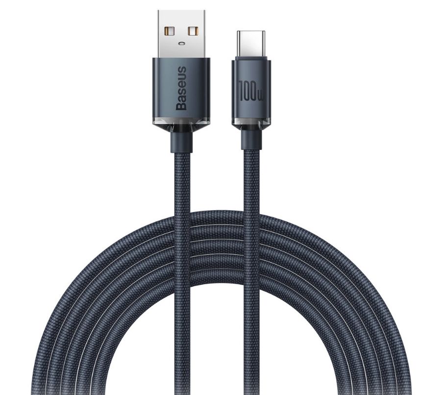 CABLU alimentare si date Baseus Crystal Shine, Fast Charging Data Cable pt. smartphone, USB la USB Type-C 100W, 1.2m, braided, negru  CAJY000401  (include timbru verde 0.25 lei) - 6932172602802