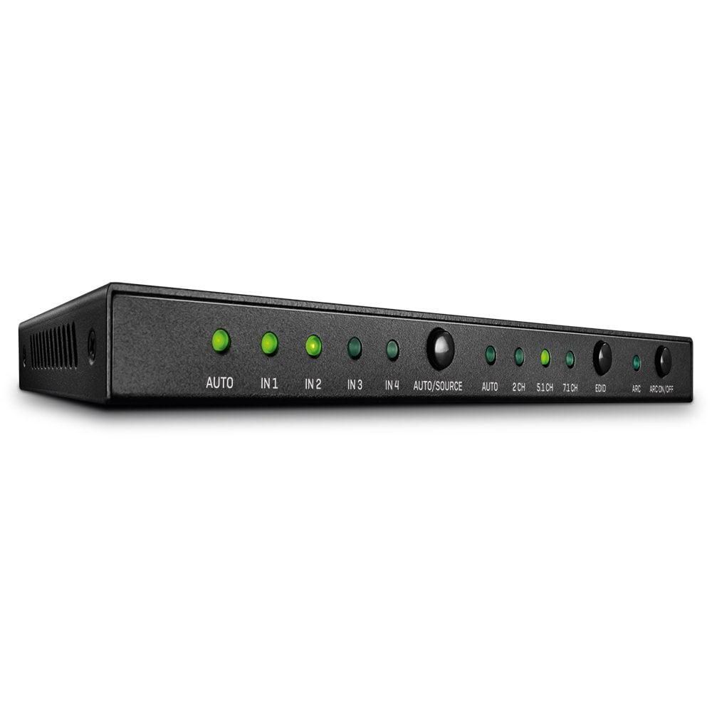 Lindy 4 Port HDMI 18G Switch with Audio  Technical details  Specifications  AV Interface: HDMI Interface Standard: HDMI 2.0 Supports Bandwidth: 18Gbps Maximum Resolution: 3840x2160@60Hz 4:4:4 8bit HDCP Support: 2.2 Supported Audio: Audio Pass-through, Analogue 2CH, Up to 5.1CH (Optical) Separate_3