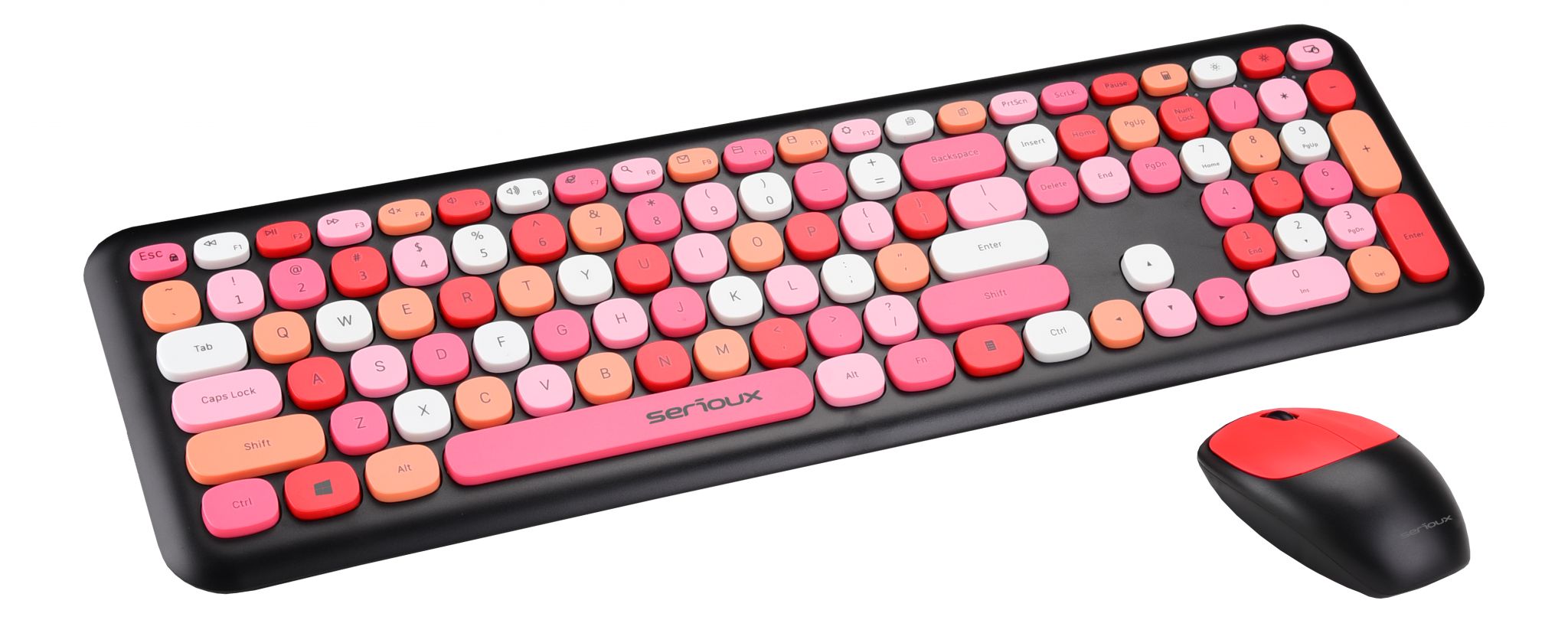 Kit tastatura + mouse Serioux Colourful 9920RD, wireless 2.4GHz, US layout, multimedia, mouse optic 1200dpi, USB, nano receiver, rosu_1