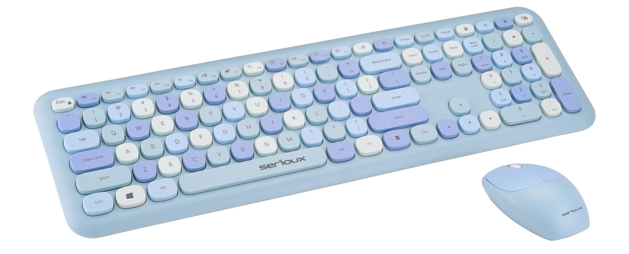 Kit tastatura + mouse Serioux Colourful 9920BL, wireless 2.4GHz, US layout, multimedia, mouse optic 1200dpi, USB, nano receiver, albastru_1
