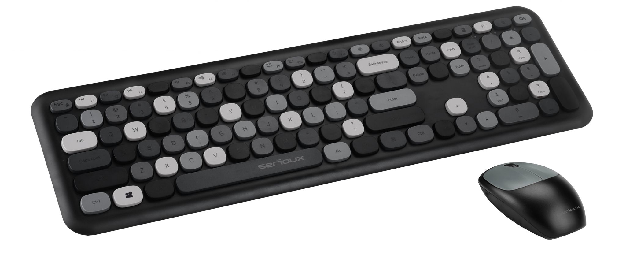 Kit tastatura + mouse Serioux Colourful 9920BK, wireless 2.4GHz, US layout, multimedia, mouse optic 1200dpi, USB, nano receiver, negru_1