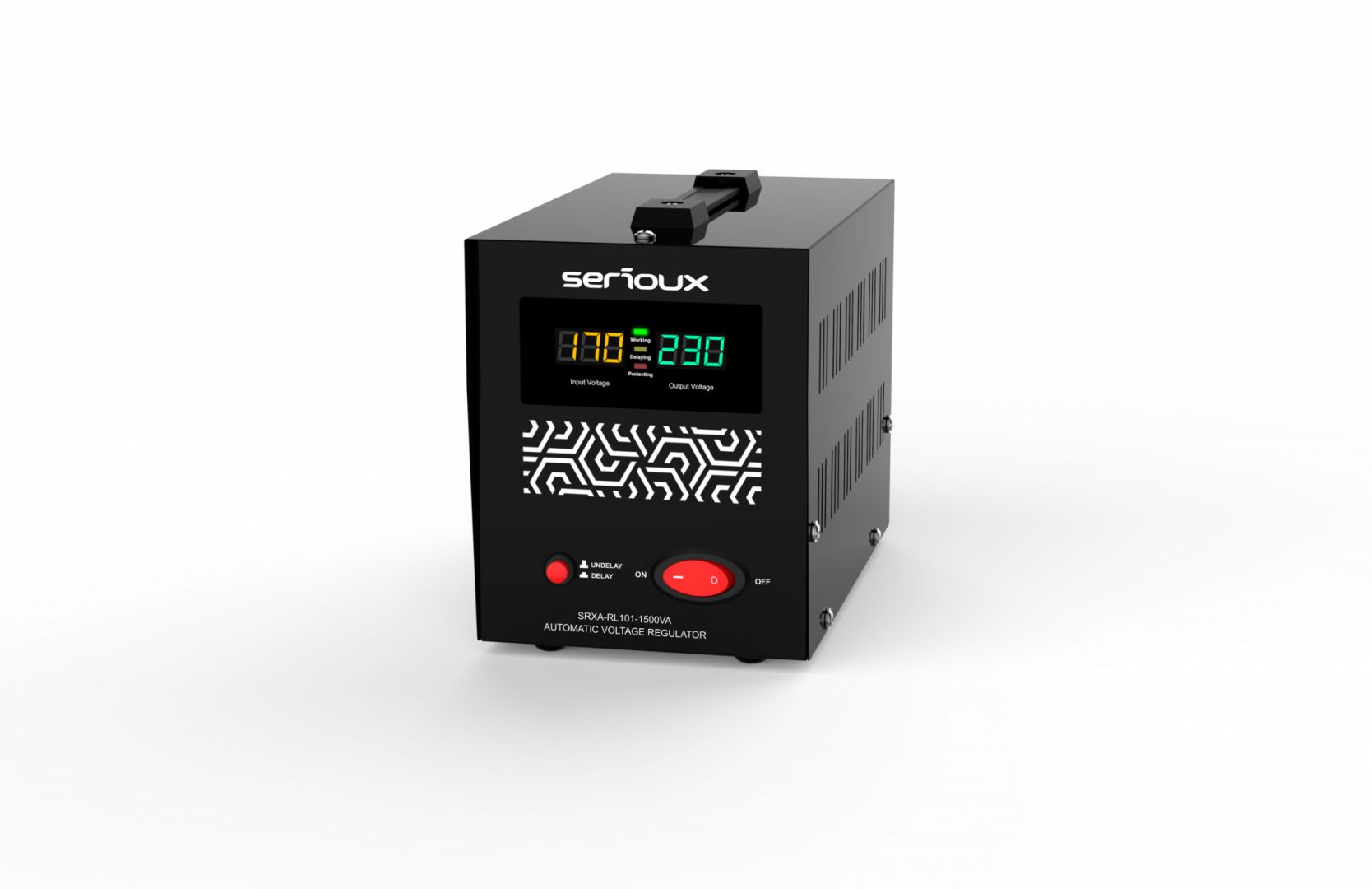 Stabilizator de tensiune Serioux Relay 101-1500VA, putere 1500VA/900W, tip releu, transformator toroidal, interval tensiune intrare 150V ~ 260V, interval frecvența intrare 45Hz ~ 65Hz, tensiune de ieșire 230V, precizie de ieșire +4,-8%, prize: 2x Schuko, distorsiuni <3%, eficienţă >97%, timp de