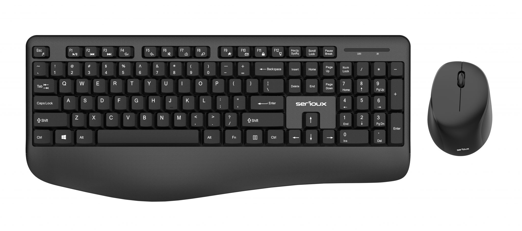 Kit tastatura + mouse Serioux NK9810WR, wireless 2.4GHz, US layout, multimedia, mouse optic 1200dpi, negru, USB, nano receiver_1