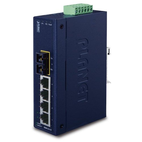 Planet IP30 Slim Type 4-Port Industrial Ethernet Switch + 1-Port 100Base-FX(15KM) (-40 - 75 C)