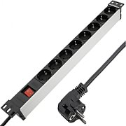 Bara alimentare aluminiu / PDU, 19 inch, 8 prize schuko + switch, protectie la supratensiune, 16A, 3500W, 3x1.5, 2m - EMTEX  PDU8PK  (include TV 1.75 lei)