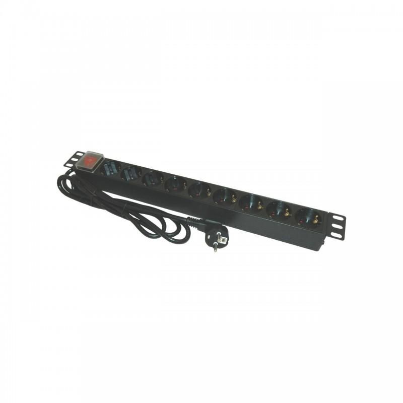 Bara alimentare aluminiu / PDU, 19 inch, 9 prize Schuko + switch, 16A, 3500W, 3x1.5, 2m - EMTEX  PDU9K  (include TV 1.75 lei)