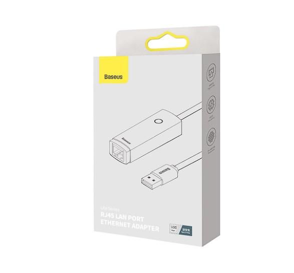 ADAPTOR RETEA Baseus Lite, USB 2.0 to RJ-45 10/100 Mbps Adapter, metalic, LED, gri  WKQX000013  (include TV 0.18lei) - 6932172606046