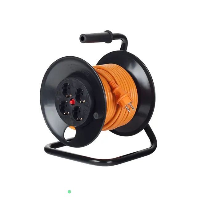 Prelungitor pe tambur derulator Bachmann 392.225, 4 prize Schuko, Cablu 25m Termosiguranta, Orange