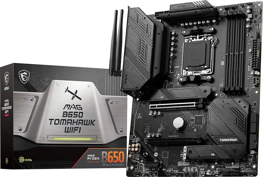 MSI Main Board Desktop MAG B650 TOMAHAWK WIFI (AM5,4x DDR5,HDMI,DP,2x PCI-E x16,1x PCI-E x1,3xM.2,6xSATA 6G,6x USB 2.0,6x USB 3.2 Gen1 Type A,3x USB 3.2 Gen2 Type A,1x USB 3.2 Gen2 Type C,1x USB 3.2 Gen2x2 Type C, 2.5GLAN,Wi-Fi 6E, BT5.2 ATX