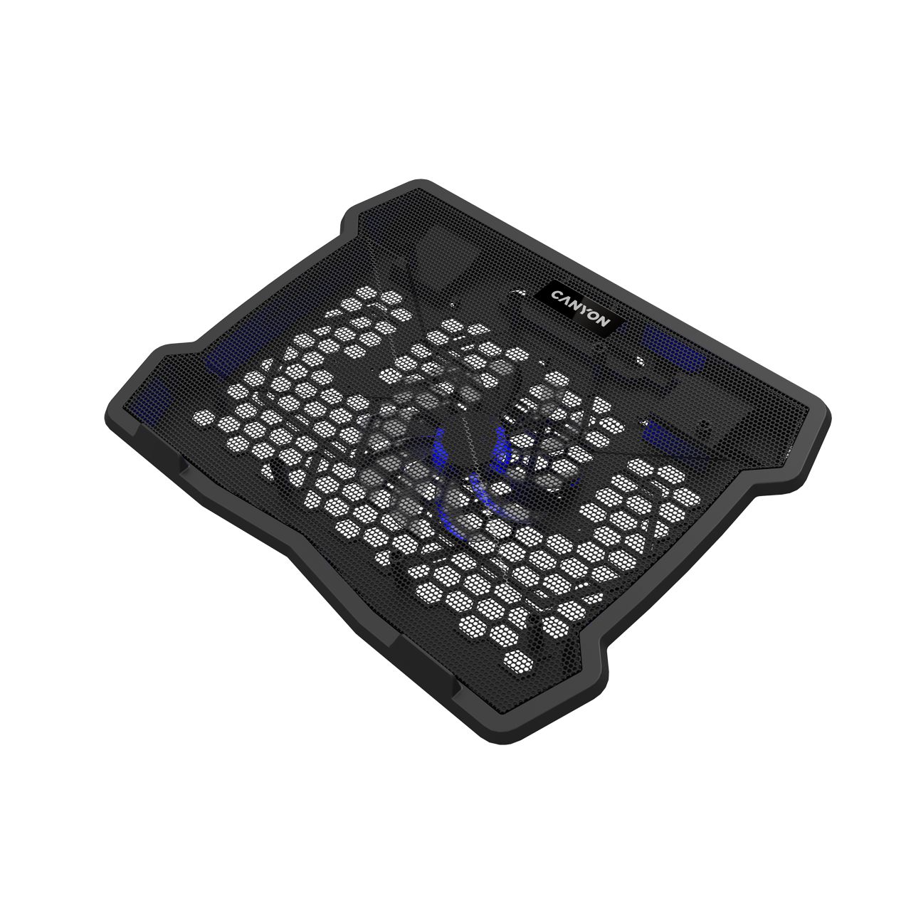 CANYON Cooling stand single fan with 2x2.0 USB hub, support up to 10”-15.6” laptop, ABS plastic and iron, Fans dimension:125*125*15mm(1pc), DC 5V, fan speed: 800-1000RPM, size:340*265*30mm, 406g_1