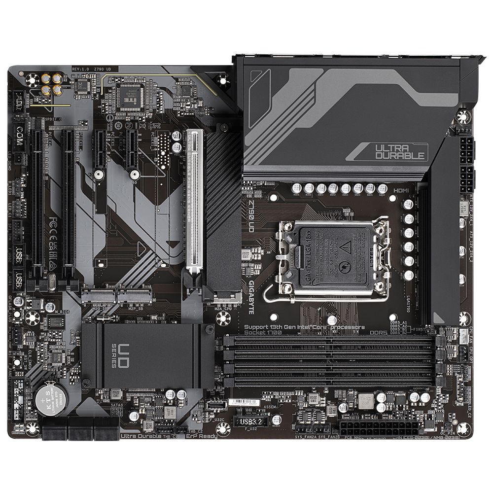 Placa de baza GIGABYTE Z790 UD LGA 1700   Intel® Socket LGA 1700：Support 13th and 12th Gen Series Processors Unparalleled Performance：Twin 16*+1+１ Phases Digital VRM Solution Dual Channel DDR5：4*SMD DIMMs with XMP 3.0 Memory Module Support Next Generation Storage：3*PCIe 4.0 x4 M.2 Connectors_4