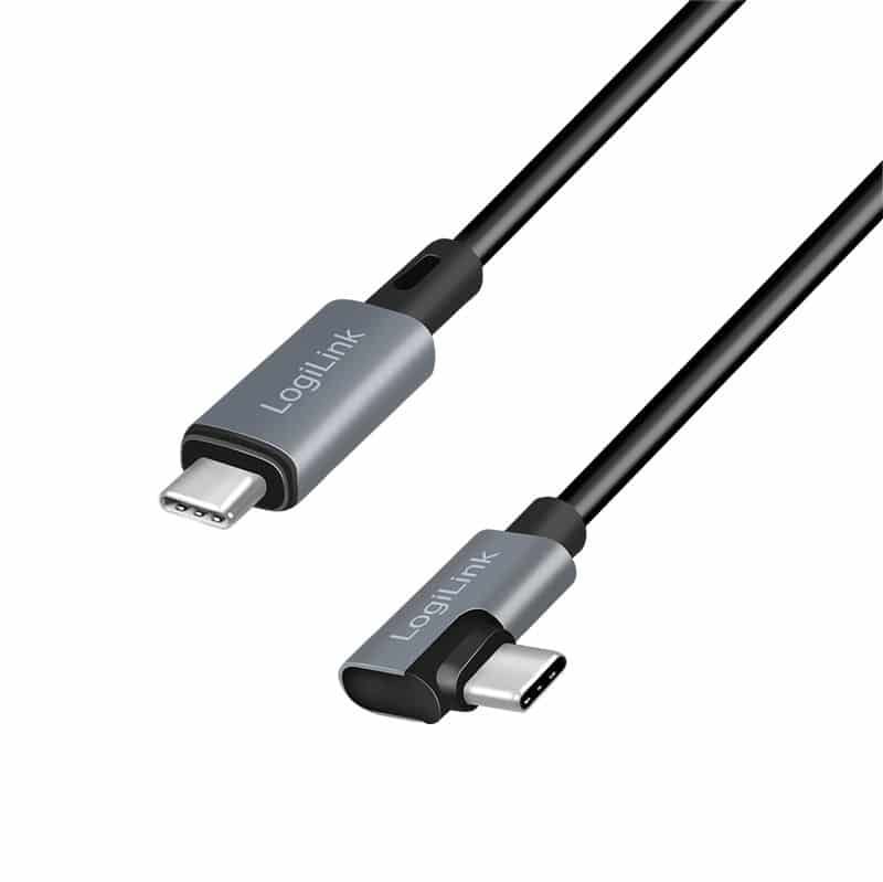 CABLU alimentare si date LOGILINK, pt. smartphone, USB 2.0, USB Type-C (T) la USB Type-C (T) la  90 grade, 3m, PD 100W, 2 x ecranat, plastic, negru,  CU0184  (include TV 0.06 lei)