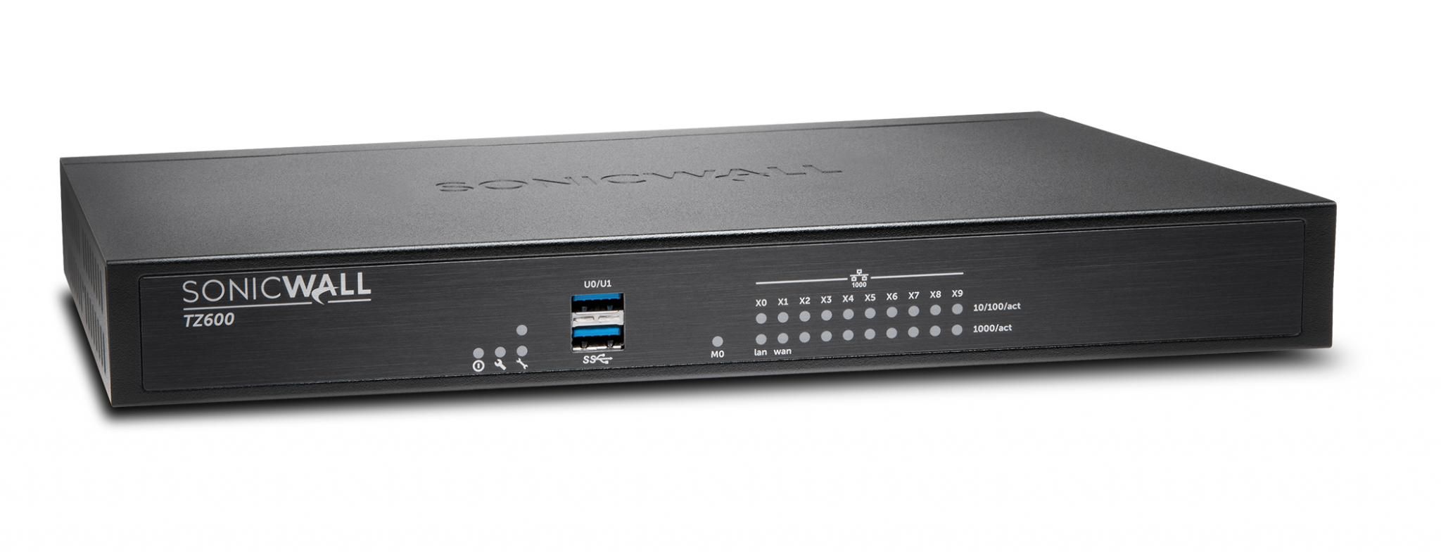 Firewall SonicWall model TZ600, porturi: 8x1-GbE, 1xLAN, 1xWAN ,throughput: 500 Mbps DPI, 200 Mbps DPI SSL, 1 slot expansiune, 1 portconsola, 2 porturi USB, secure power, pana la 150 utilizatori, necesitalicenta aditionala servicii securitate_1