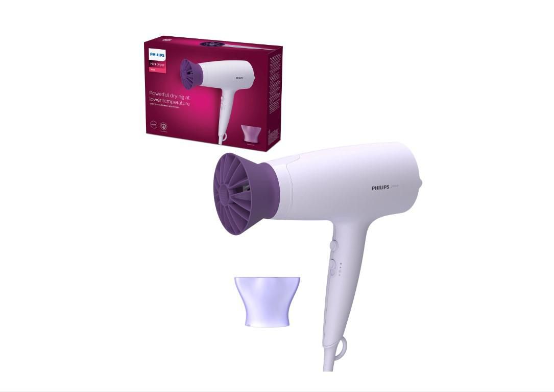 Uscator de par Philips BHD341/10, 2100W, accesoriu Thermo Protect, 6 setari de viteza/temperatura, cap de coafare 14 mm, Lila