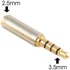 Audio adapter 3.5mm Jack 4 male stereo contacts to 2.5mm Jack 4 female stereo contacts, metal, gold
Packaging: bulk 1 pc.