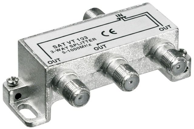 Indoor CATV splitter, 3 outputs, 5-1000MHz
Packaging: bulk 1 pc.