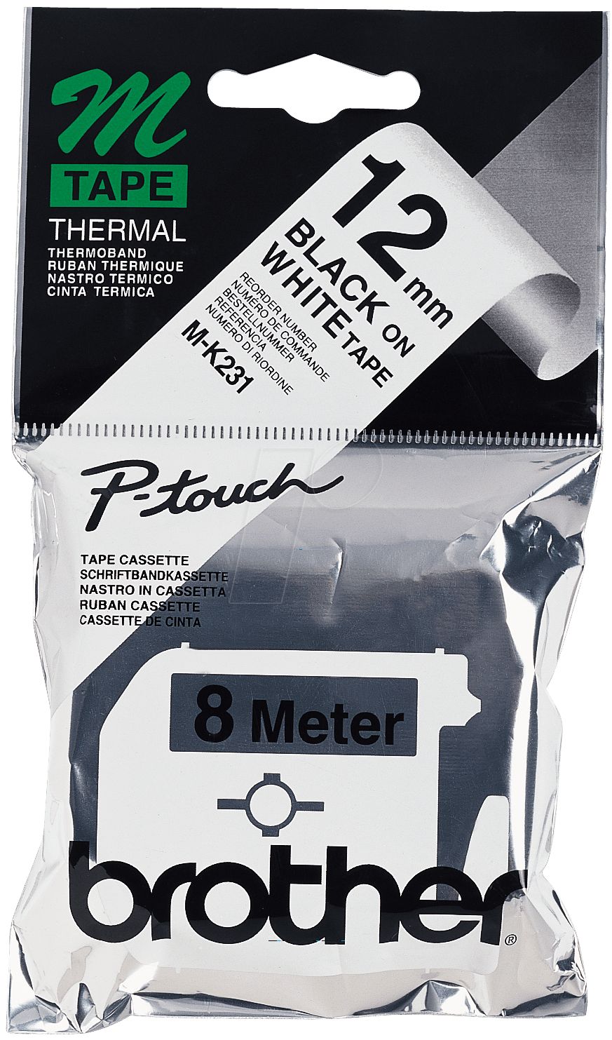 12MM BLACK ON WHITE TAPE