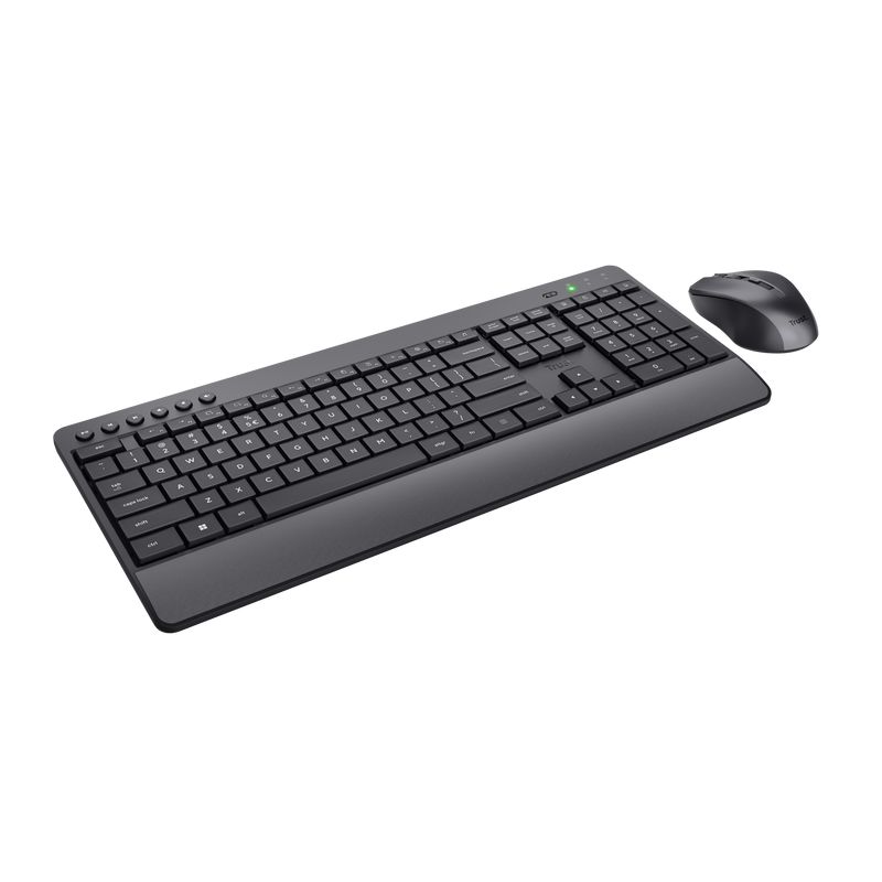 Trust Trezo Kit Tastatura + Mouse Wireless   Sustainability Plastic material ABS Sustainability method PCR Recycled content % 85 %   Compatibility Compatible Device Types pc, laptop Compatible Consoles no Compatible Software Platforms Windows, MacOS, Chrome OS