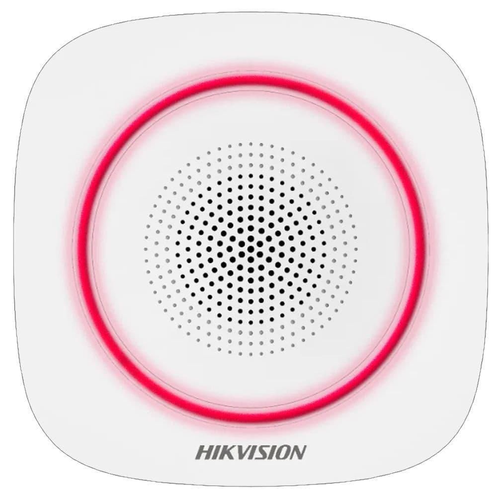 Sirena interior wireless AX PRO Hikvision DS-PS1-I-WE( Red indicator ) supporting 868MHz two-way communication via Cam-X protocol,multiple alarm sounds, strobe light indication, is used forinstant alerting when alarm triggered, Buzzer Decibel: 90 to 110 dB,Quiescent current: 25 uA, Max current: 1.6_1