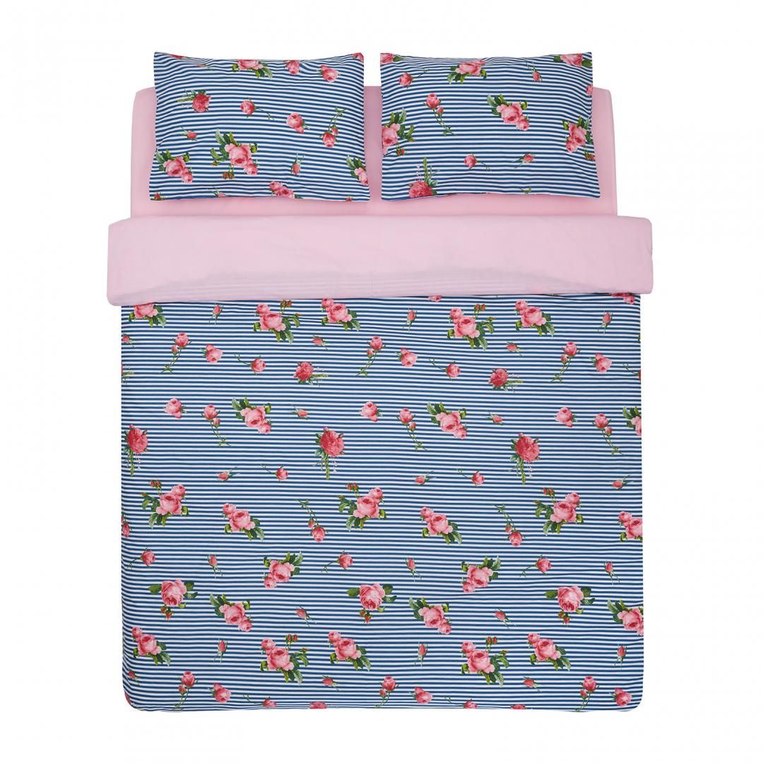  Double Bed Set
100% cotton, density 132 TC
Set containes 2 pillow cases 50x70 cm , one flat sheet 200x220 cm and one duvet cover 180x215 cm 
Closing system : envelop for pillow and buttons for duvet cover  