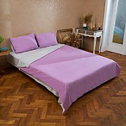 King Size bed set, 2 colors design, made of 100% cotton, density 144TC. Product dimensions: 2 pillow covers 50x70 cm, duvet cover sheet 200x220 cm, flat sheet 220x240 cm.