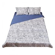 King Size bed set, printed, made of 100% cotton, density 132TC. Product dimensions: 2 pillow covers 50x70 cm, duvet cover sheet 200x220 cm, flat sheet 220x240 cm.