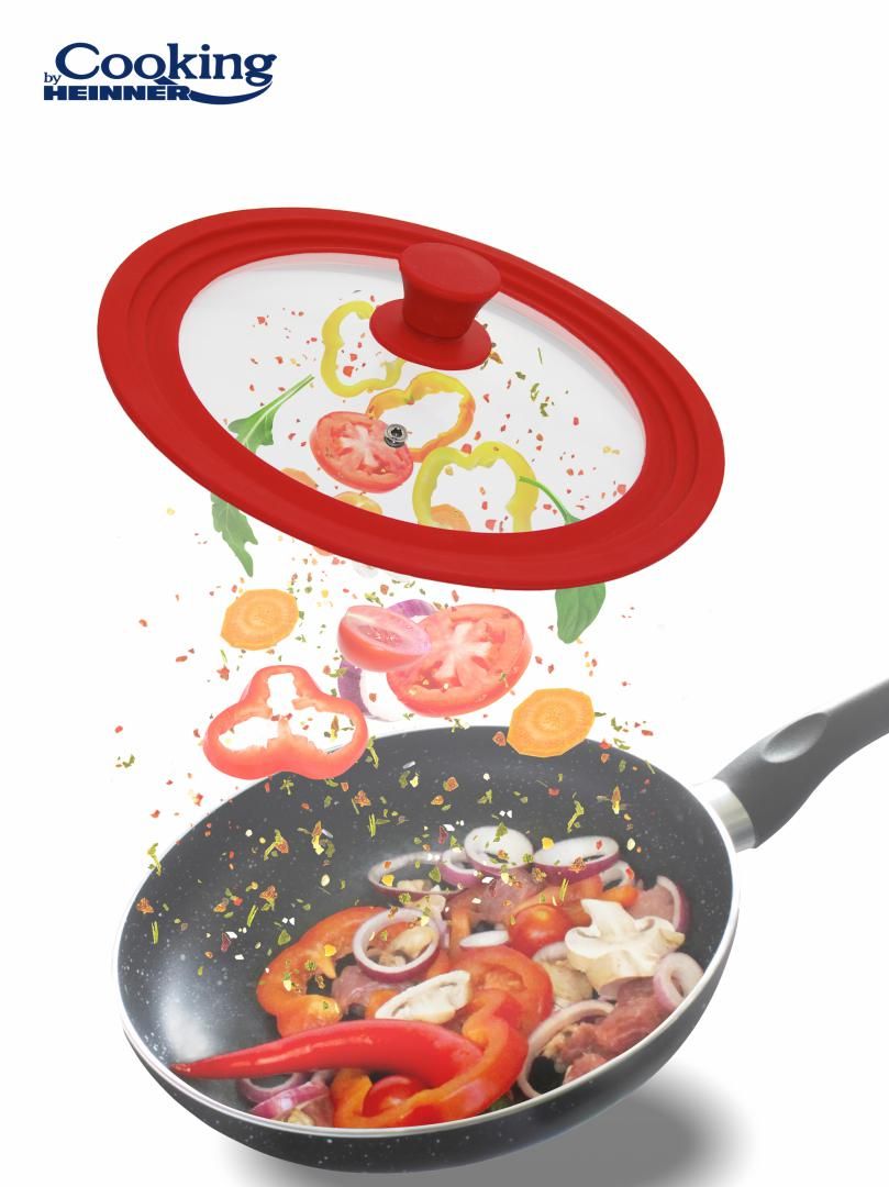 CAPAC STICLA CU MARGINE DIN SILICON AJUSTABILA PE 3 DIMENSIUNI 22/24/26 CM, ROSU, COOKING BY HEINNER