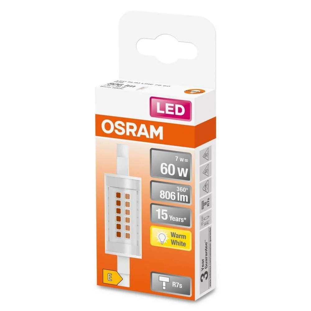 Bec LED Osram SLIM LINE, R7s, 7W (60W), 806 lm, lumina calda (2700K), 78mm, Ø20mm_1