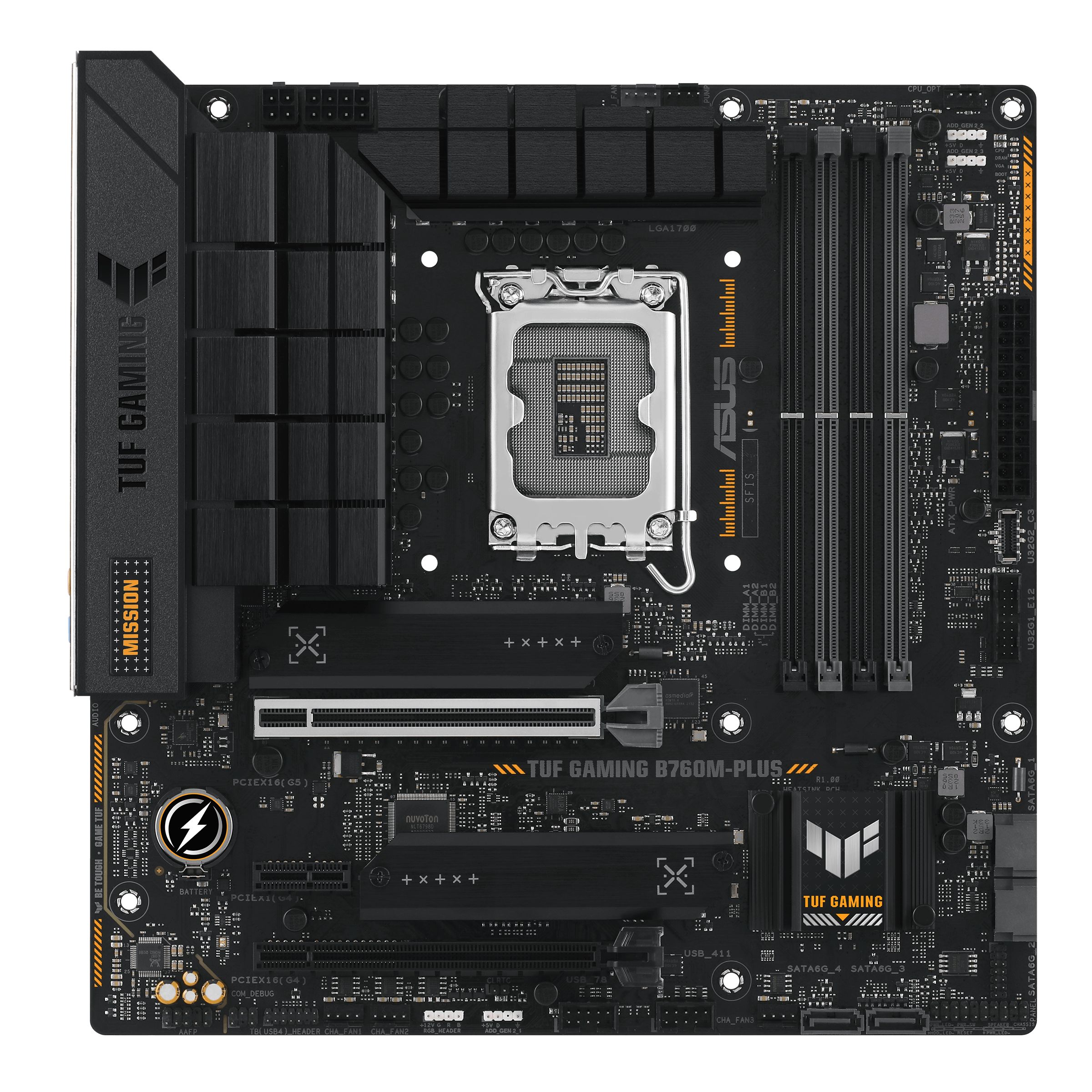 Placa de baza ASUS TUF GAMING B760M-PLUS, socket 1700, 4x DDR5 UDIMM, 4x SATA, 2x NVMe, 13x USB-A, 2x USB-C, mATX