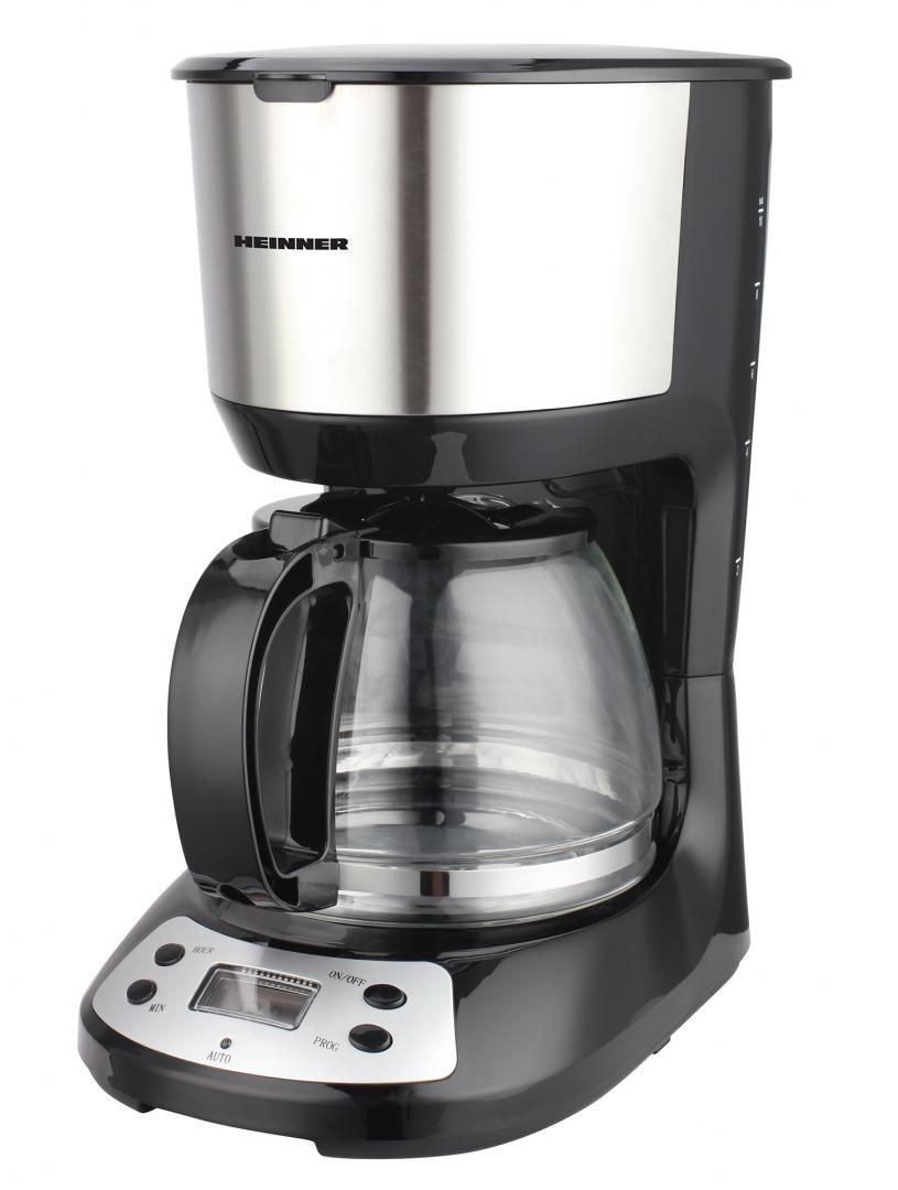 Cafetiera digitala Heinner Silver Chatt HCM-D750GCSS, control electronic, afisaj LCD, capacitatea rezervorului de apa: 1,25 L, filtru si portfiltru detasabile, filtru din nailon, vas de sticla rezistent la temperaturi ridicate, temporizator programabil, protectie la functionarea fara apa, functie