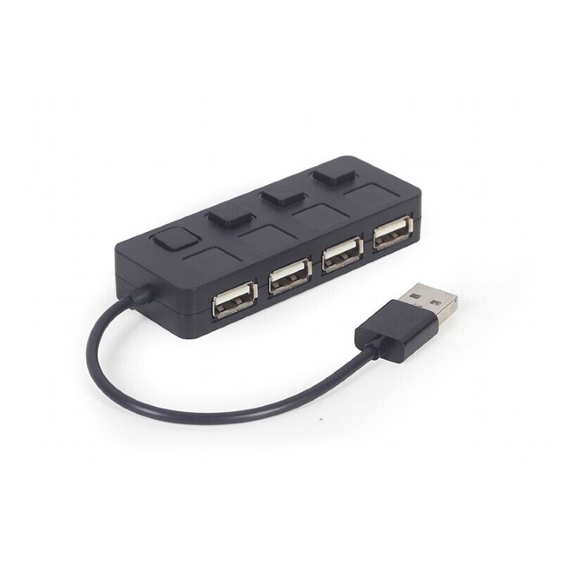 HUB extern GEMBIRD, porturi USB: USB 2.0 x 4, conectare prin USB, cu on/off, cablu 0.15 m, negru, 
