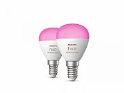 2 Becuri LED RGB inteligente Philips Hue P45, Bluetooth, E14, 5.1W, 470 lm, lumina alba si color (2000-6500K)
