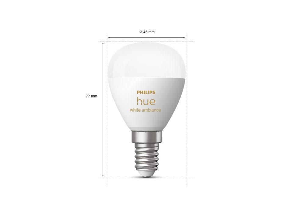 2 Becuri LED inteligente Philips Hue P45, Bluetooth, E14, 5.1W, 470 lm ,lumina alba (2000-6500K)