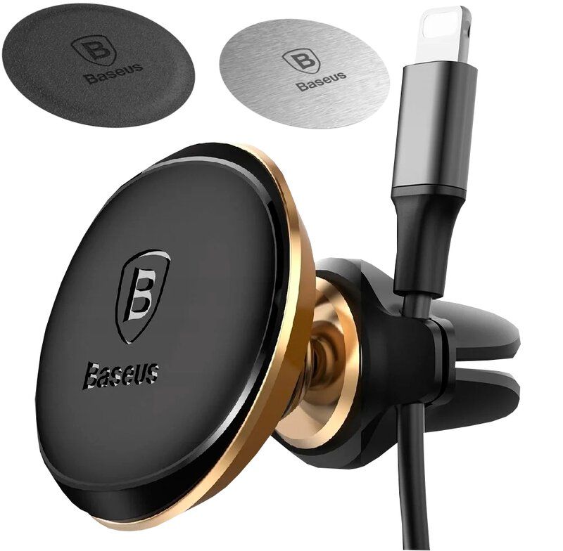 SUPORT AUTO Baseus OS pt. SmartPhone, fixare grilaj ventilatie, magnetic, 2 x clips cablu, auriu  SUGX020015  -