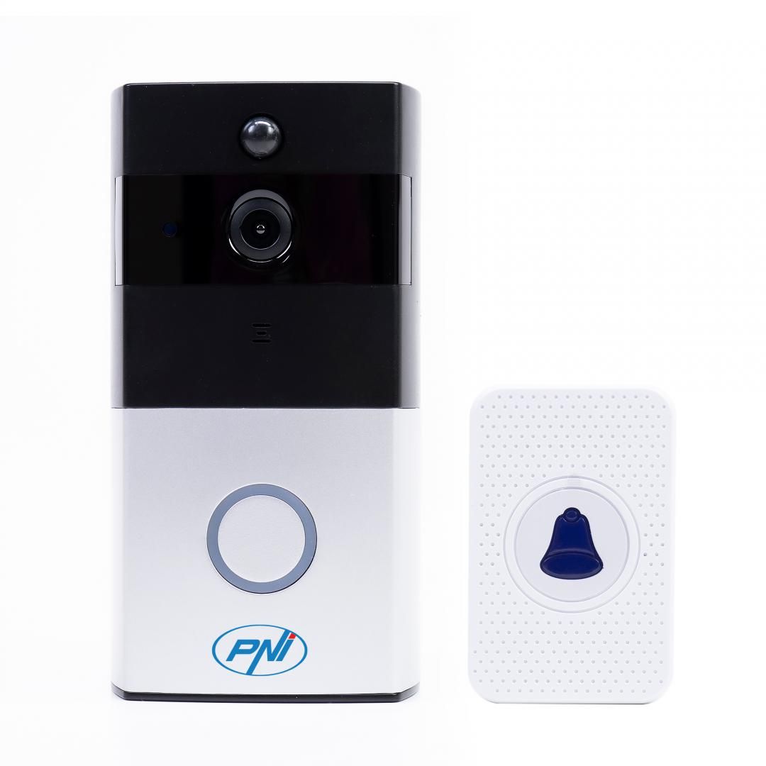 Interfon video inteligent PNI SafeHome PT710B WiFi HD, P2P, acumulator si Sonerie 36 melodii inclusa, aplicatie dedicata Tuya Smart, integrare in scenarii si automatizari smart cu alte produse compatibile Tuya, Monitorizare exterioara, Alarma, Stocare fotografii, Inregistrare video, aLIMENTARE: 5V