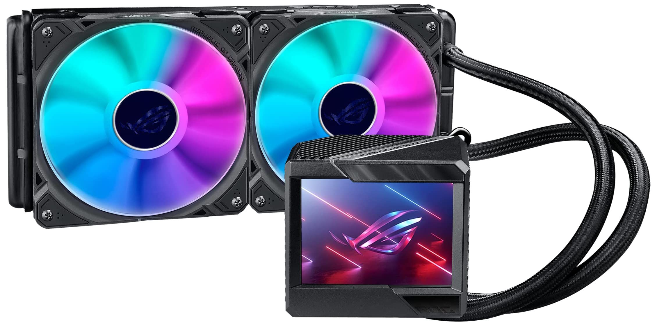 CPU COOLER ASUS ROG RYUJIN III 240  Water Block Water block dimention: 89 x 91 x 101 mm Block Material (CPU Plate): Copper Embedded FAN: YES - Speed: 5100 RPM +/- 10% - Air Pressure: 5.53 mmH2O - Air Flow: 21.08 CFM Pump Pump Solution: 8th gen Asetek pump Motor Speed: 800 - 3600 +/- 10% RPM Radiator