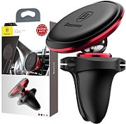 SUPORT AUTO Baseus Magnetic pt. SmartPhone, fixare bord in grila de ventilatie, rotire 360 grade, in partile laterale are 2 prinderi pentru 2 cabluri, rosu  SUGX020009  - 6932172627027